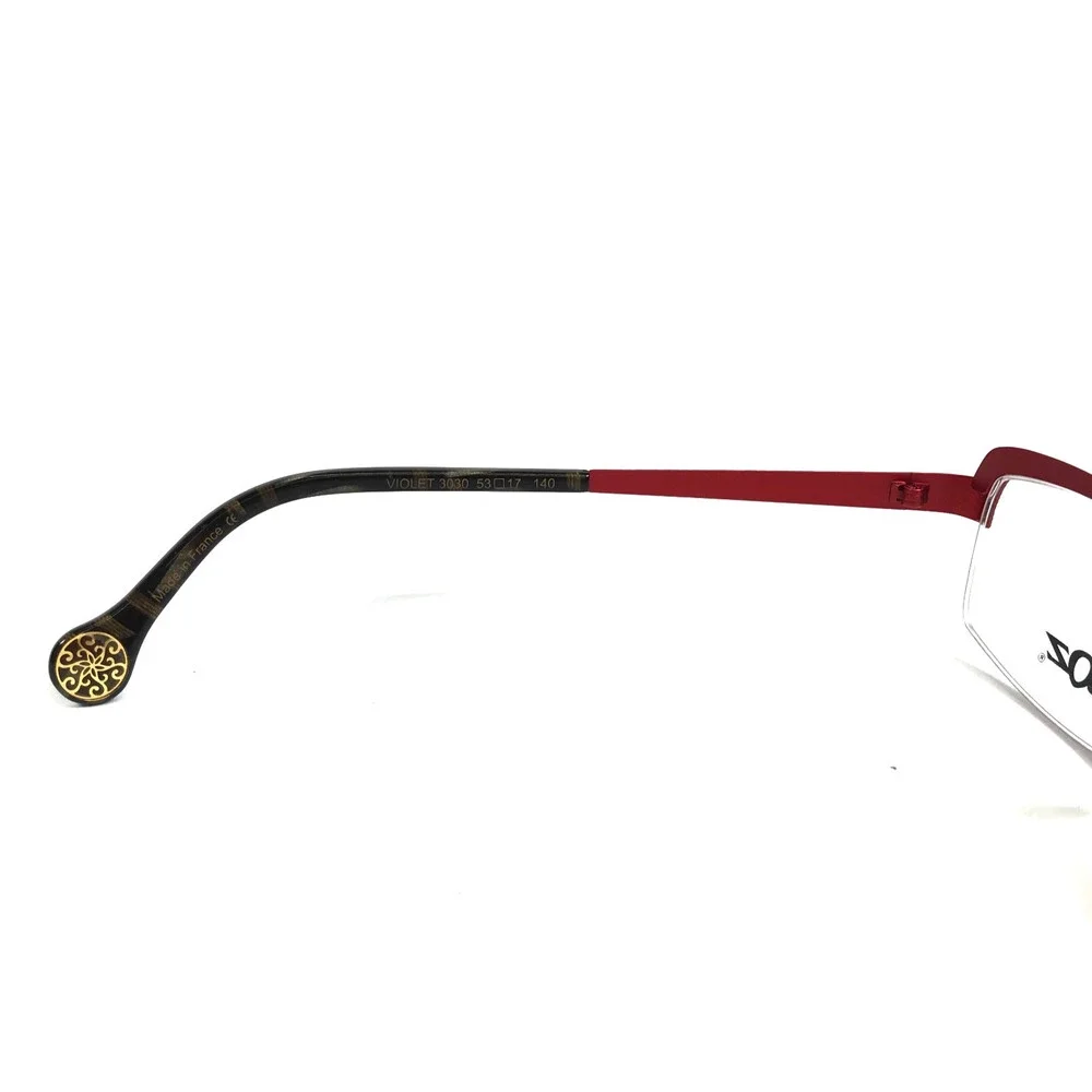BOZ Eyeglasses Frames VIOLET 3030 Red Spiral Pattern Shiny Half Rim 53-17-140